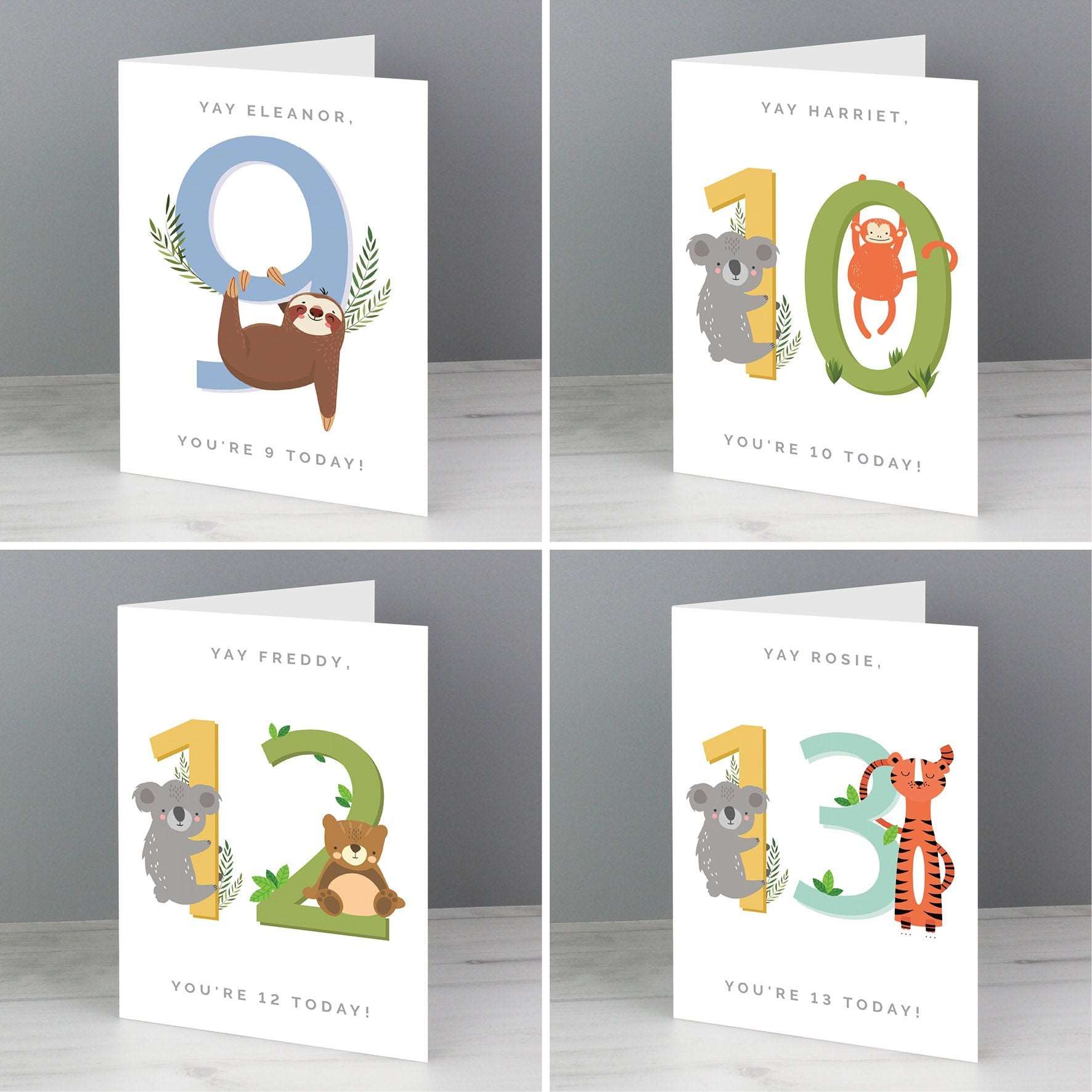Animal Number children's Personalised Birthday Card By Sweetlea Gifts