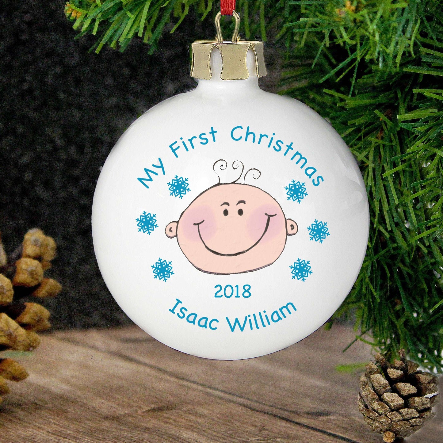 My First Christmas Personalised Baby Boy hanging ceramic Bauble By Sweetlea Gifts