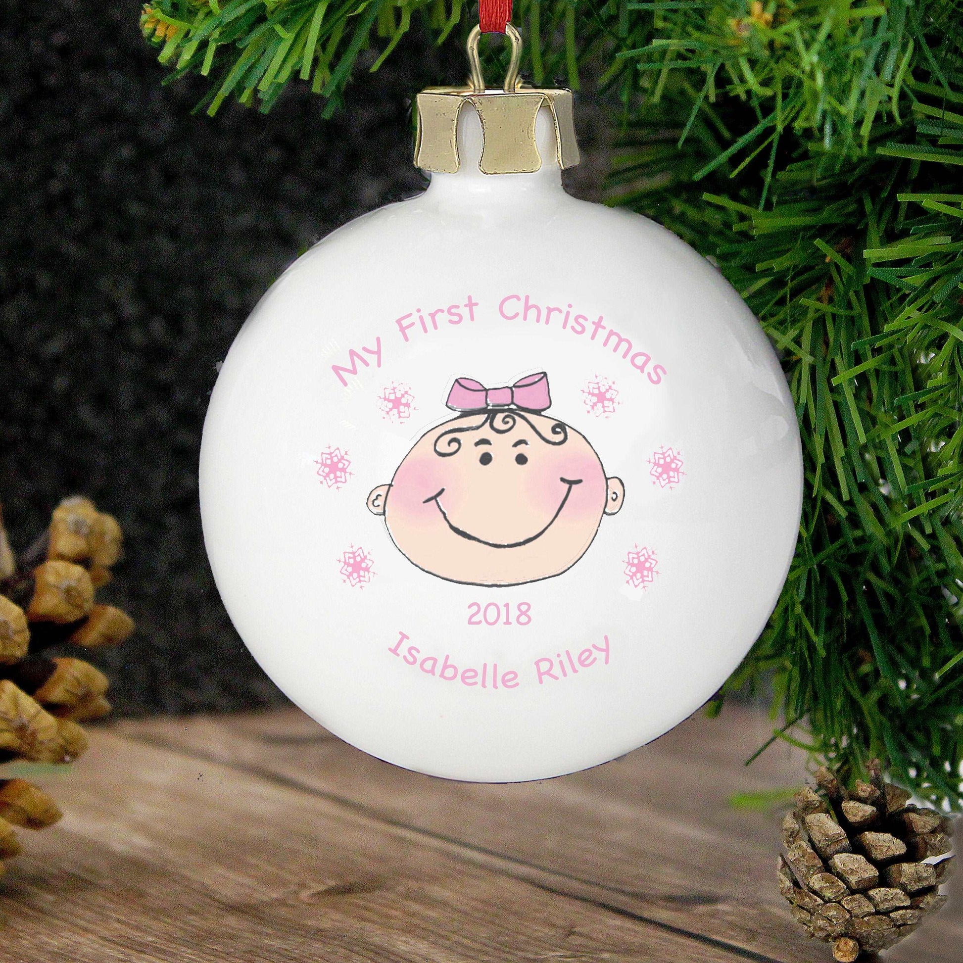 Baby Girl My First Christmas Bauble-Personalised Gift By Sweetlea Gifts