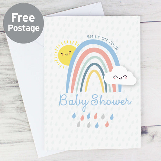 Cute Rainbow Personalised Baby Shower Card By Sweetlea Gifts