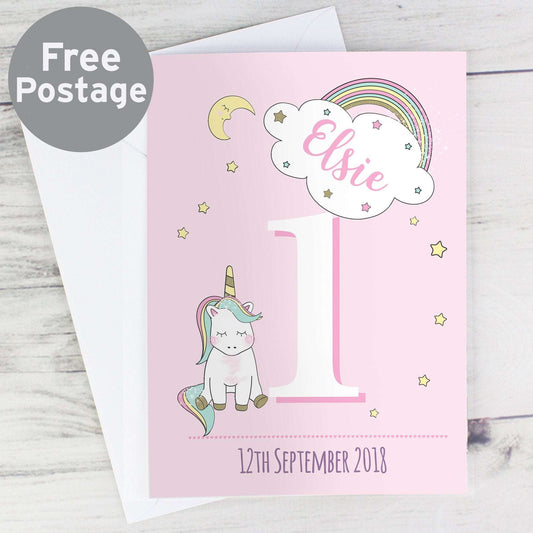 Pink Unicorn Rainbow Cloud Number Children's Birthday Card By Sweetlea Gifts
