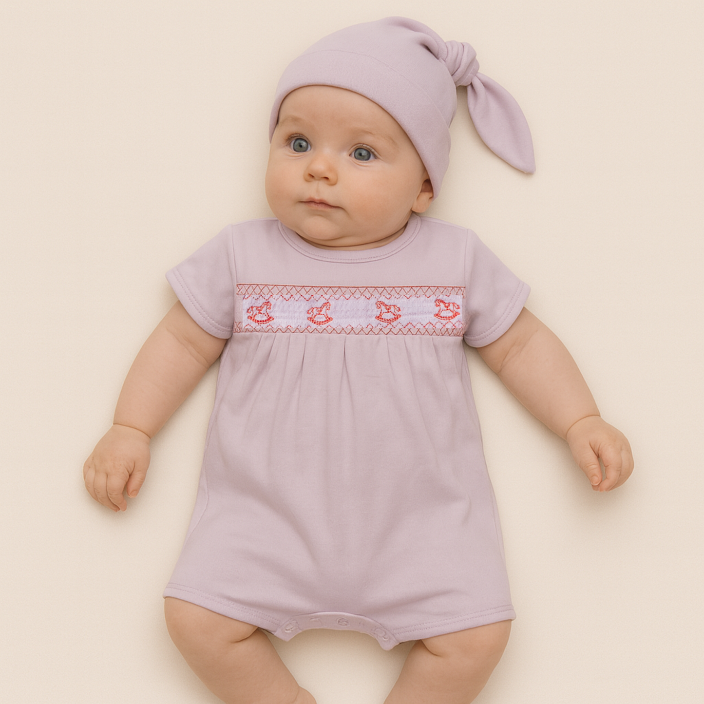 Pink Rocking horse Romper & hat set