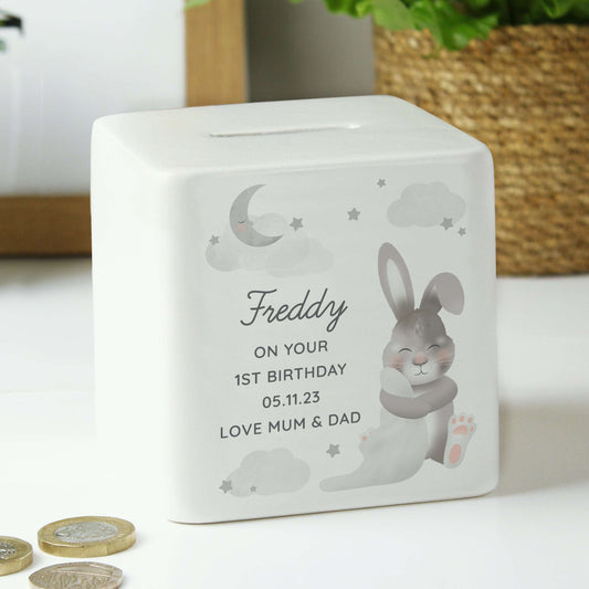Baby bunny ceramic personalised money box - New baby gifts by Sweetlea Gifts