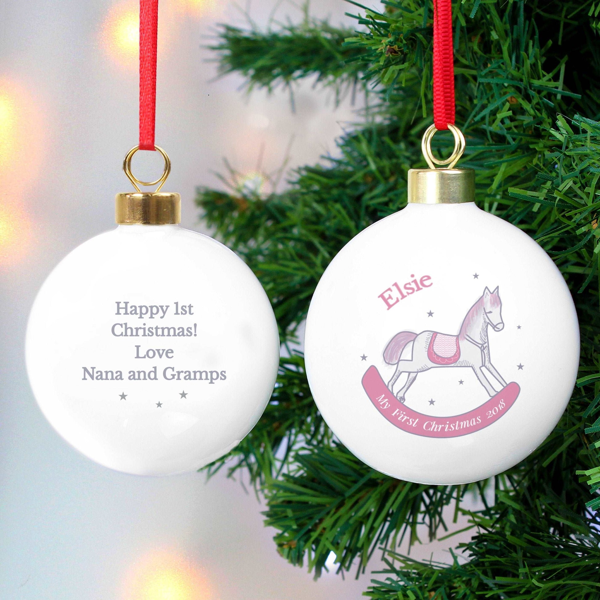 Baby's 1st Christmas Pink Rocking Horse Bauble-Personalised Gift By Sweetlea Gifts