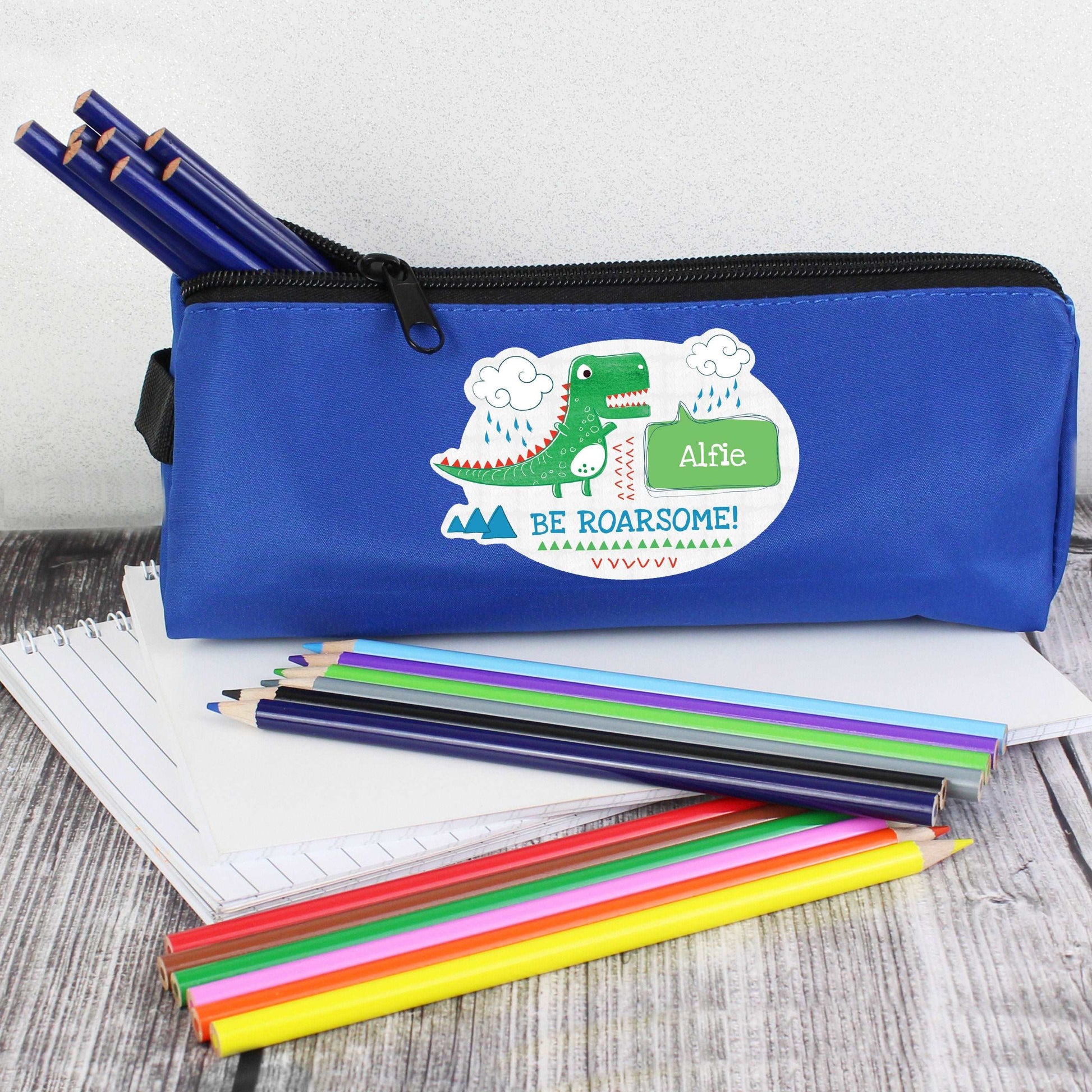 Be Roarsome' Dinosaur Blue Pencil Case By Sweetlea Gifts