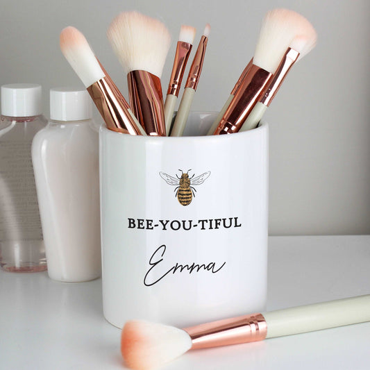 Bee-you-tiful makeup brush personalised ceramic storage pot-Personalised Gift By Sweetlea Gifts