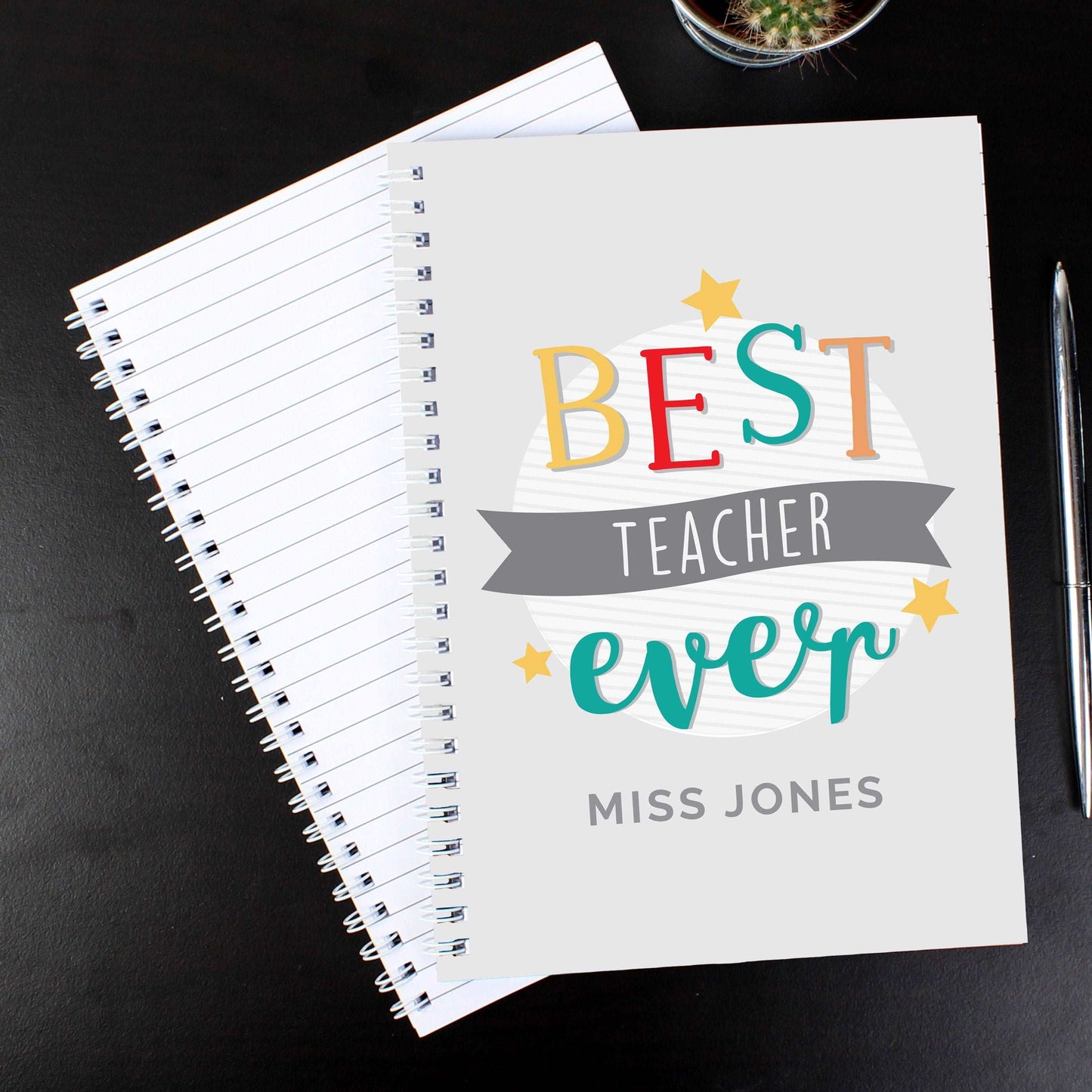 Colourful Best Teacher Ever personalised A5 Notebook By Sweetlea Gifts