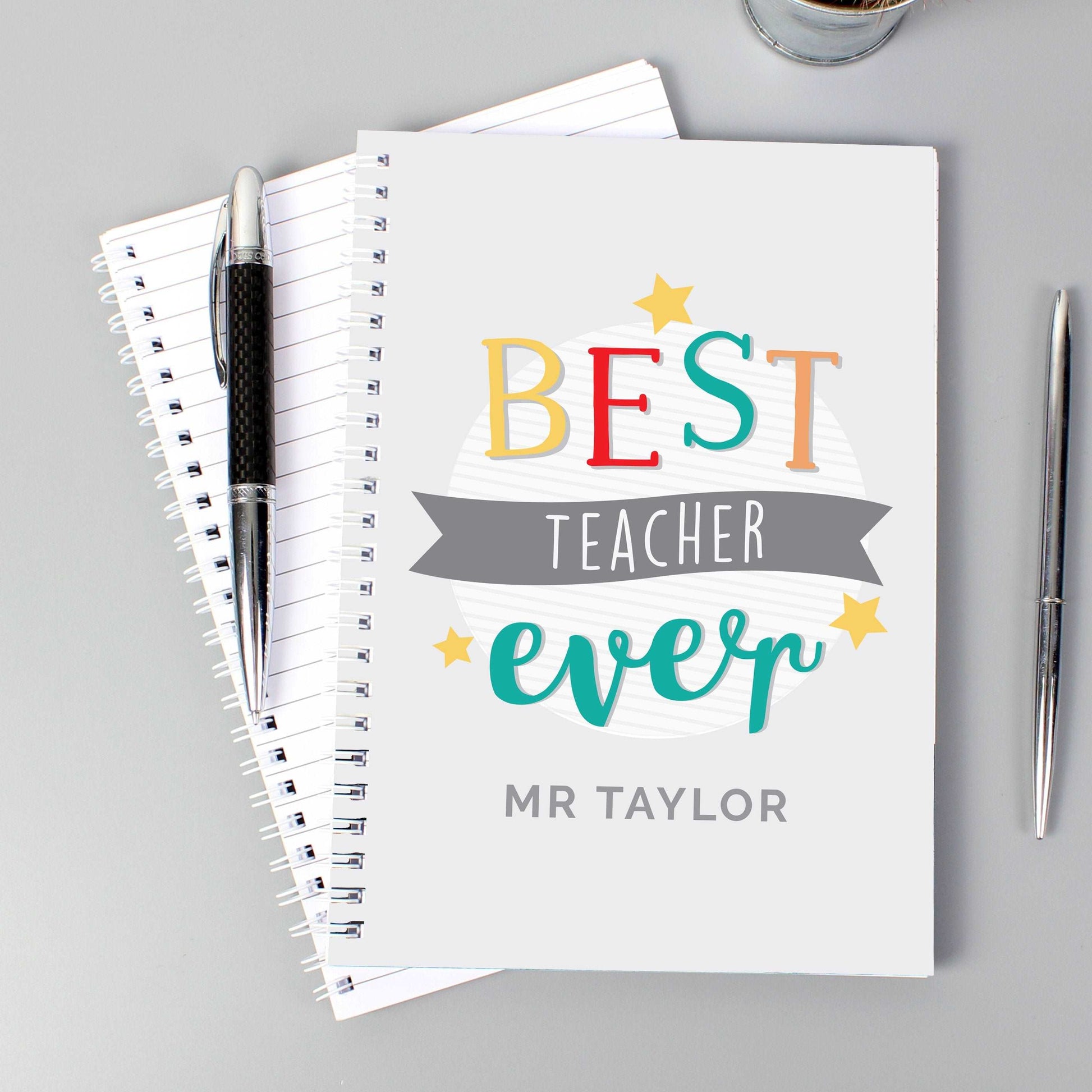 Colourful Best Teacher Ever personalised A5 Notebook By Sweetlea Gifts