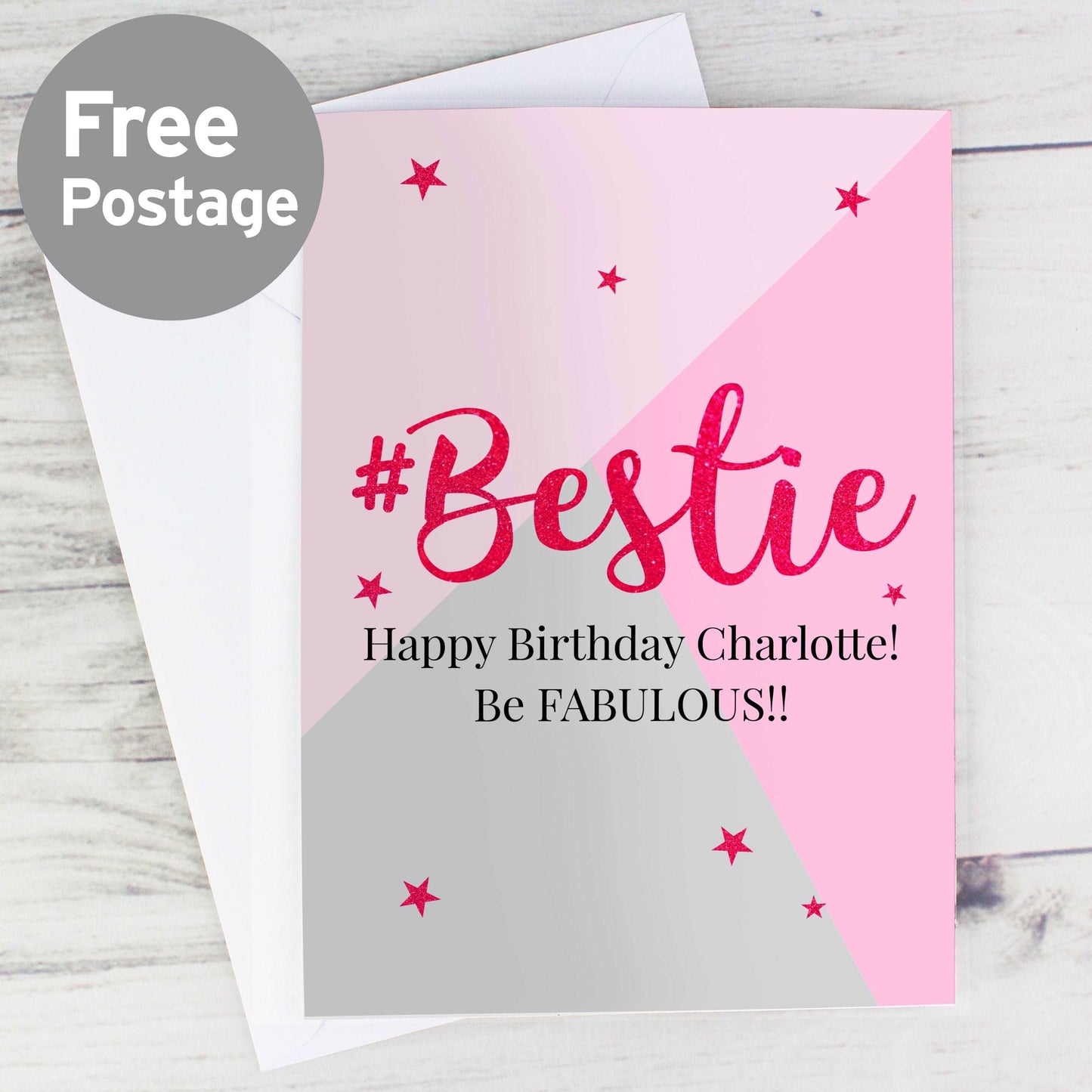 Pink and gray geometric design personalised #Bestie card By Sweetlea Gifts