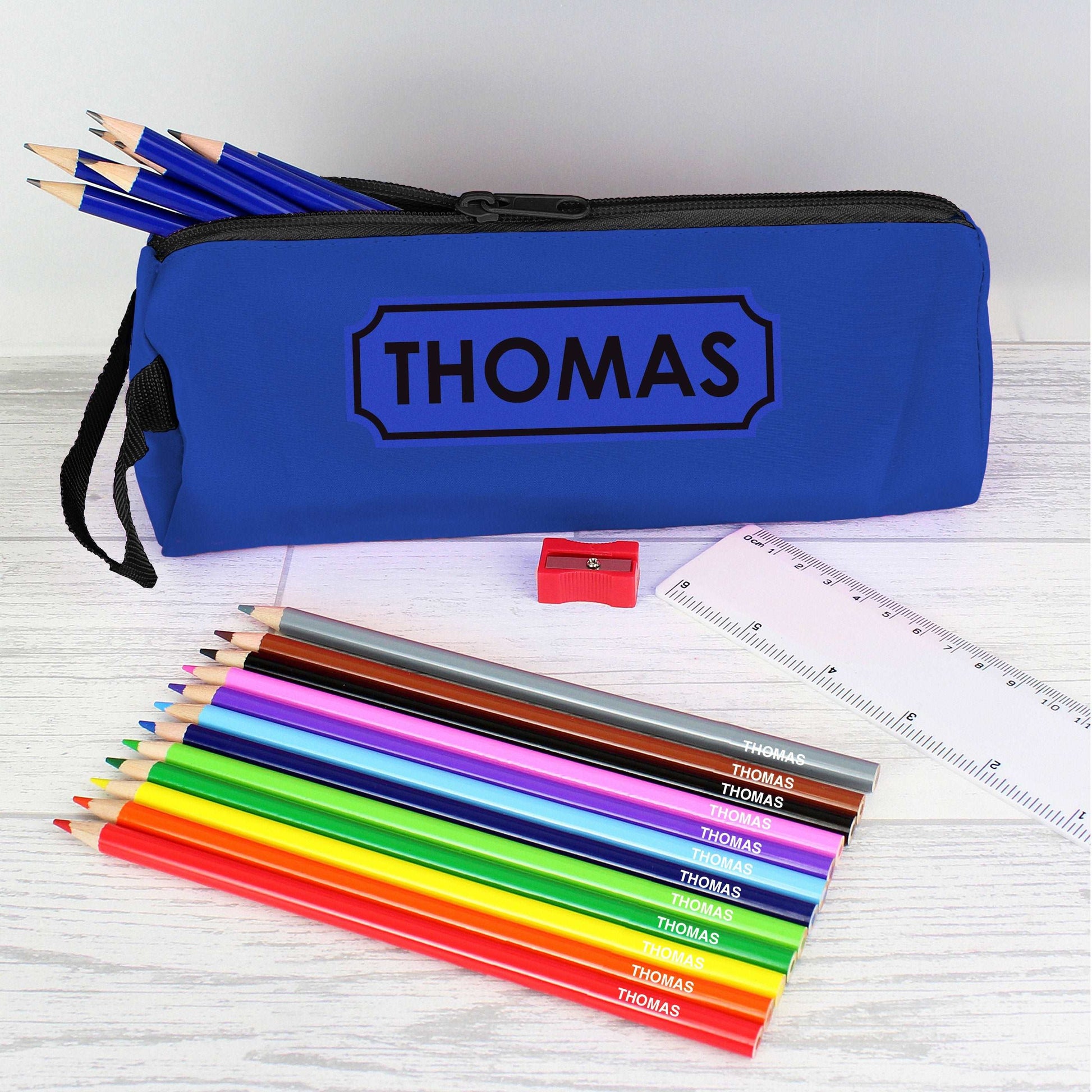 Blue Pencil Case with Pencils & Crayons By Sweetlea Gifts