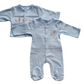 Blue babygrow and jacket set with embroidered bunny design