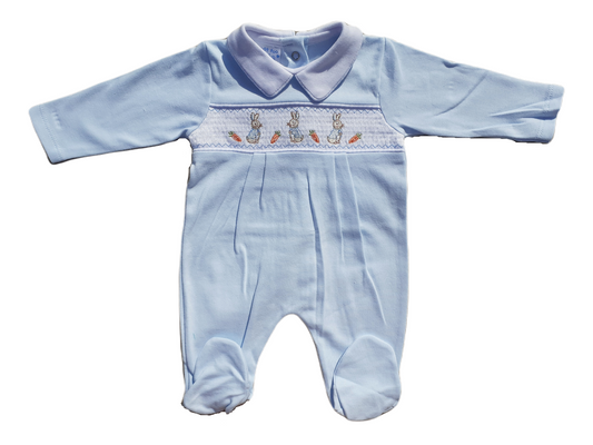 Blue collared Bunny Smocked Babygrow