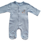 Blue baby sleepsuit with embroidered bunny