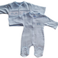 Blue sleepsuit and baby jacket embroidered smocked with car design