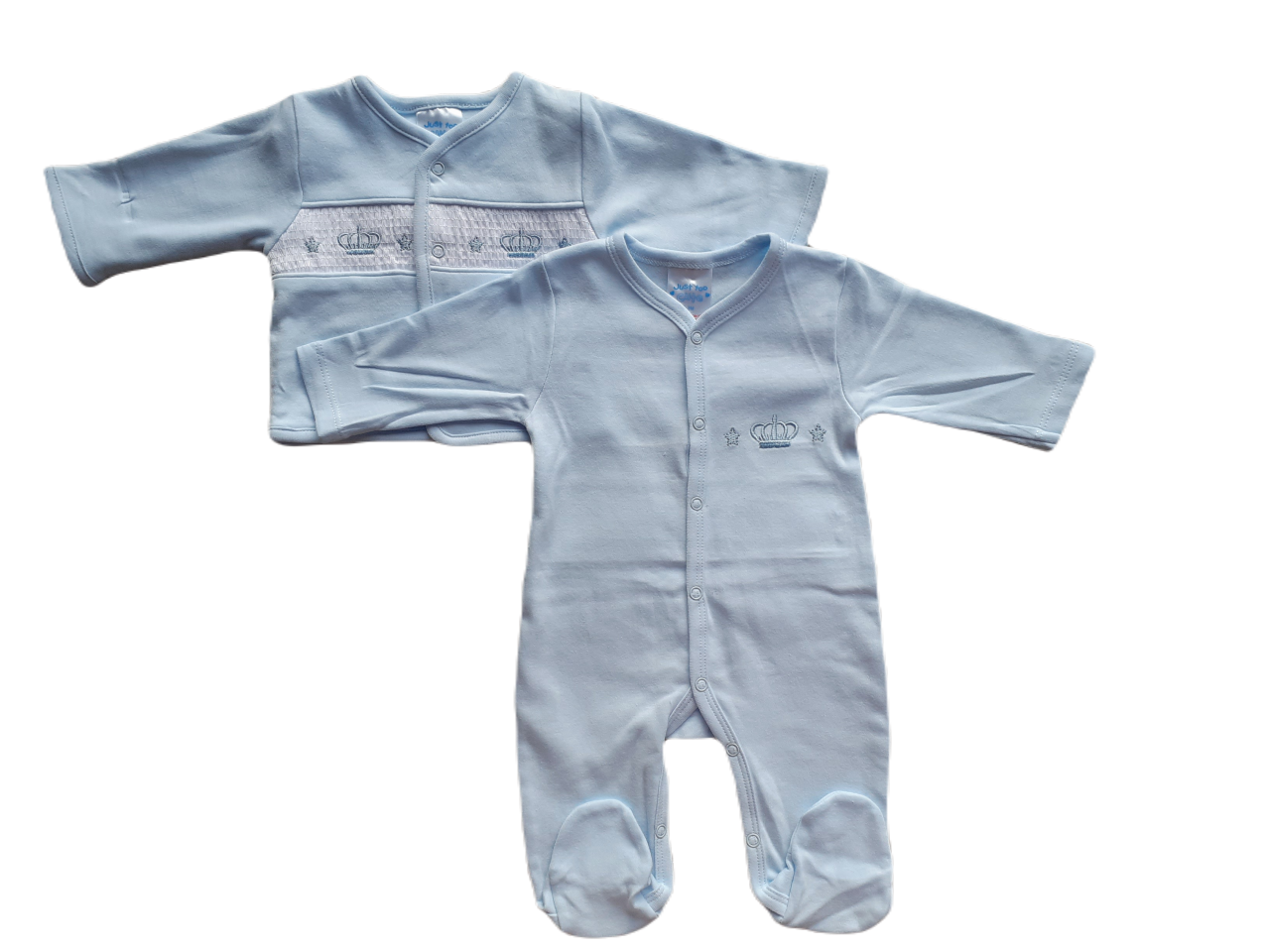 Blue sleepsuit and jacket set with Crown design