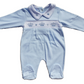 Blue collared smocked babygrow with crown design