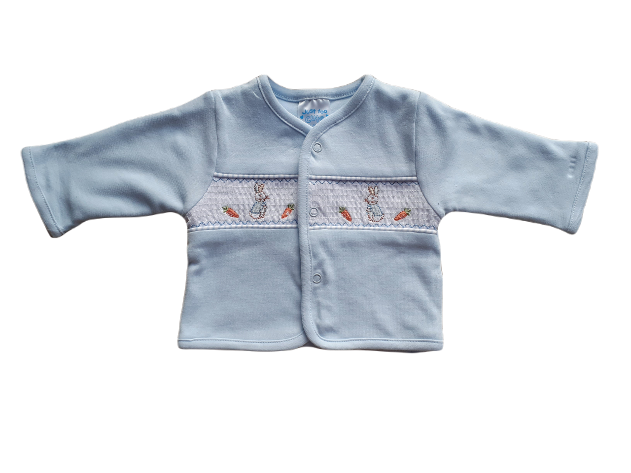 Blue baby jacket smocked with Bunny design