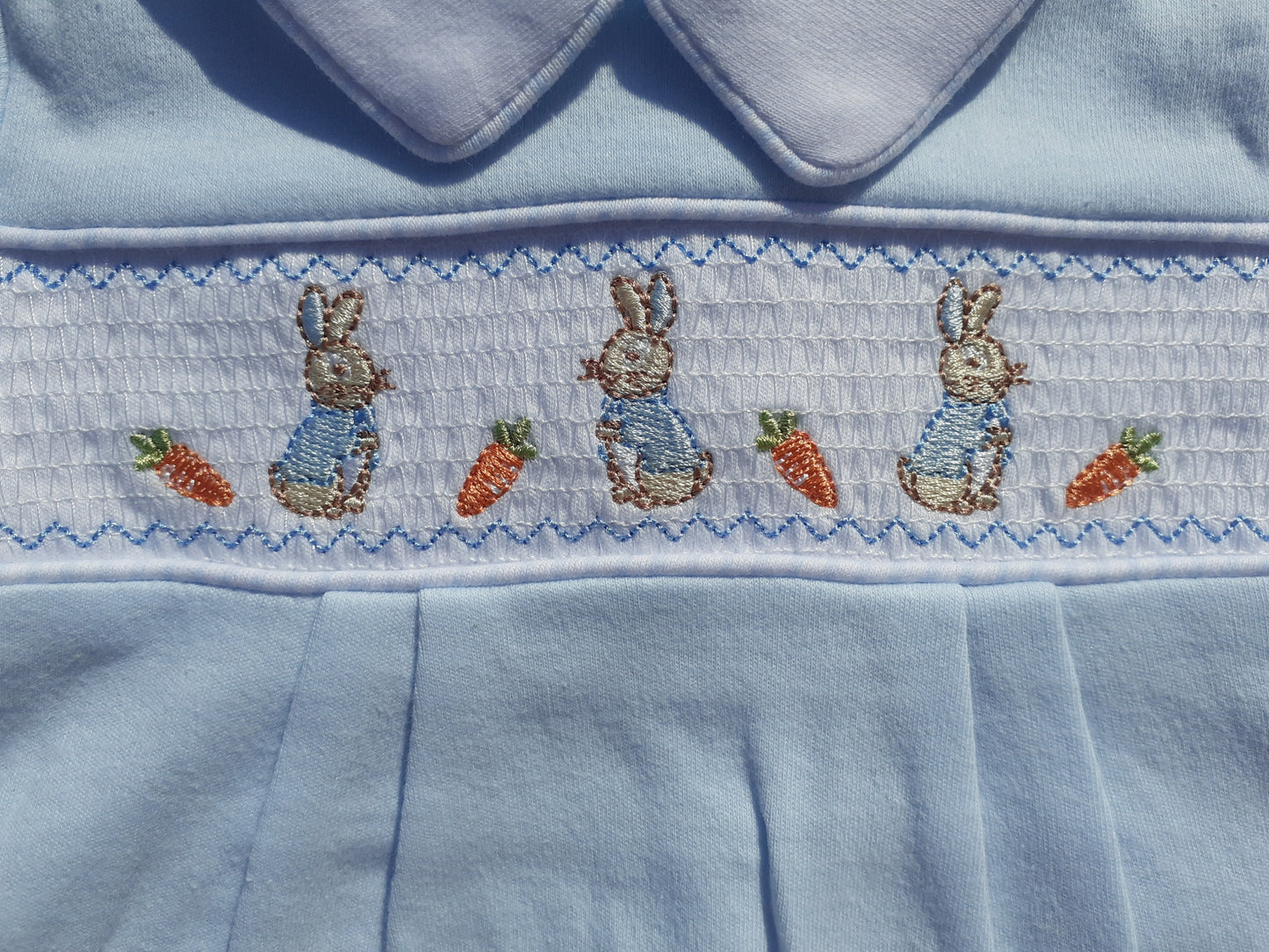Blue smocked bunny design