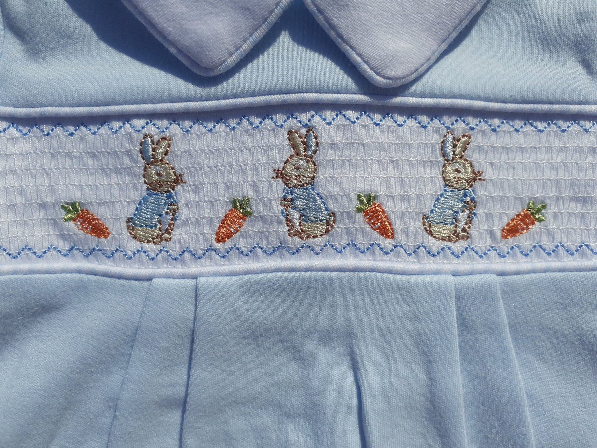 Blue smocked bunny design