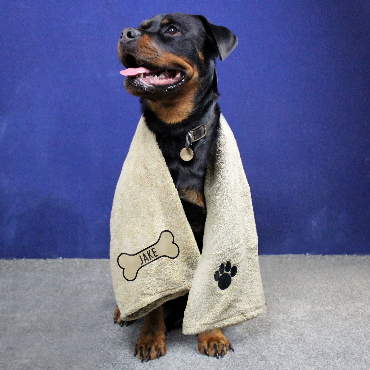 Rottweiler Dog with personalised Microfiber Dog Towel By Sweetlea Gifts