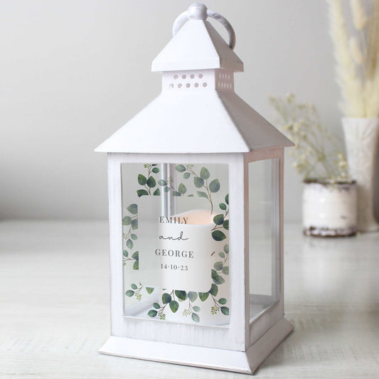 Personalised wedding Botanical White Lantern