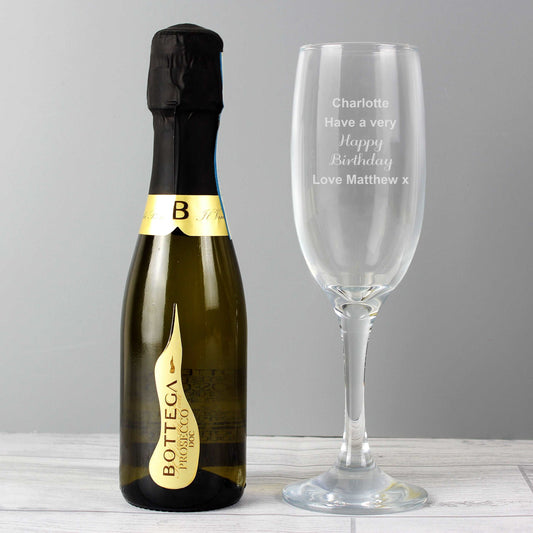 Bottega Prosecco with personalised engraved champagne flute