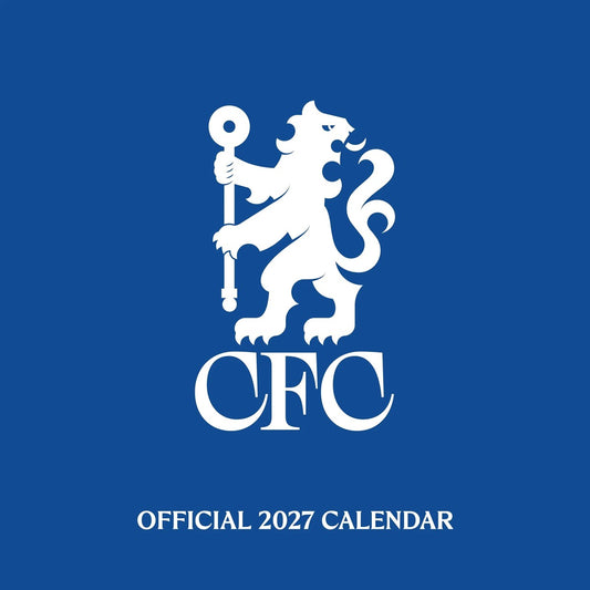 Official 2027 calendar cover featuring the white Chelsea Football Club lion crest with a staff and the letters CFC on a solid blue background, with 'OFFICIAL 2027 CALENDAR' text at the bottom.