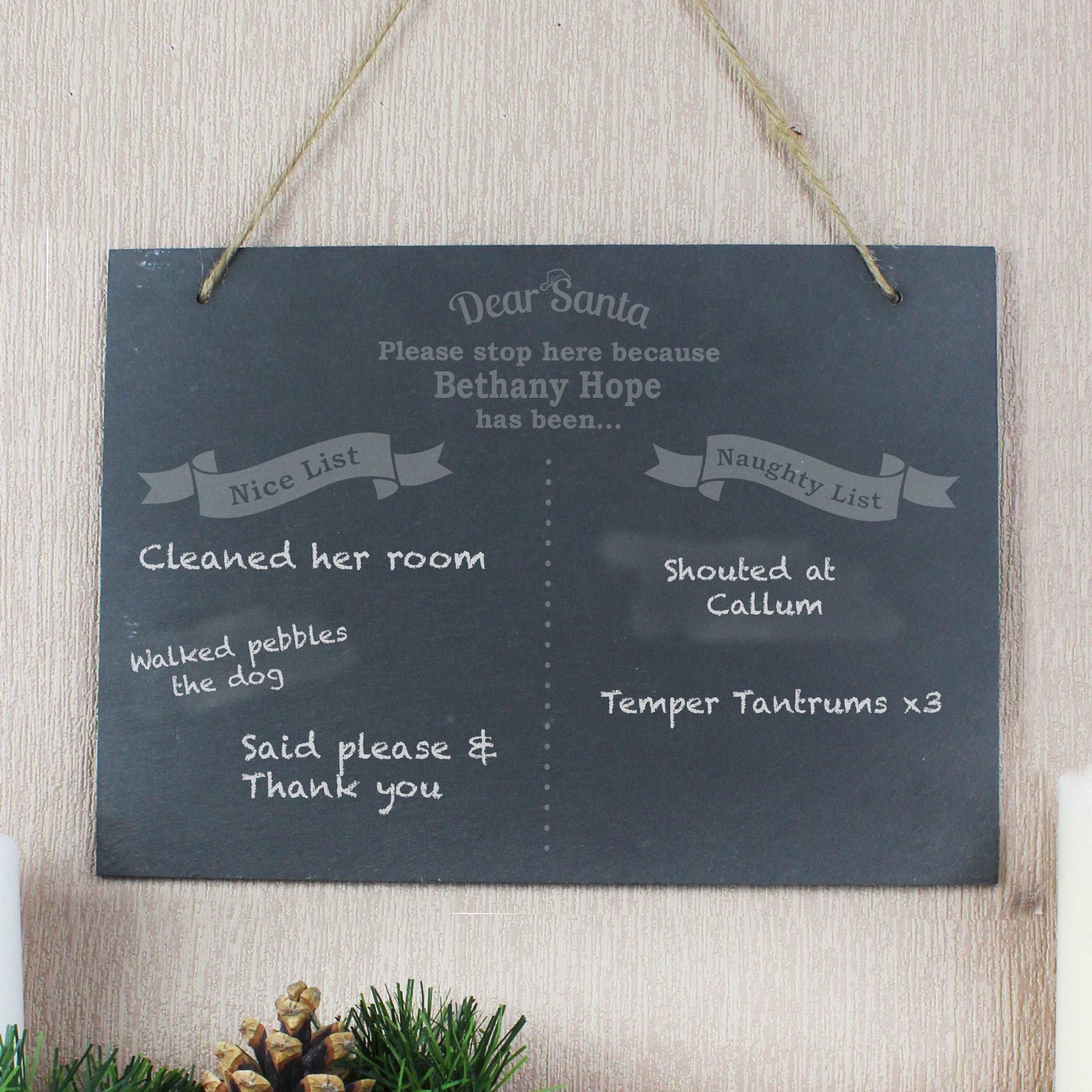 Christmas Naughty & Nice Hanging Large Slate Sign-Personalised Gift By Sweetlea Gifts