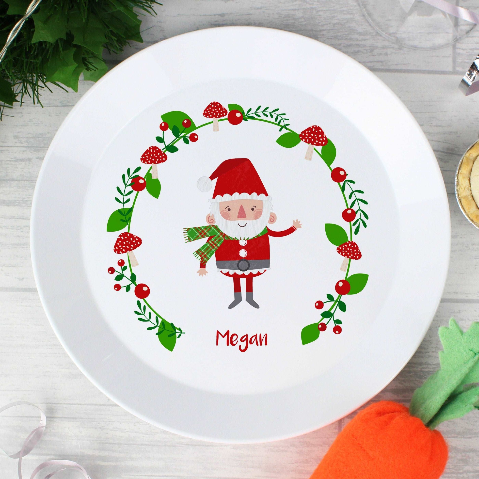 Christmas Toadstool Santa Plastic Plate-Personalised Gift By Sweetlea Gifts