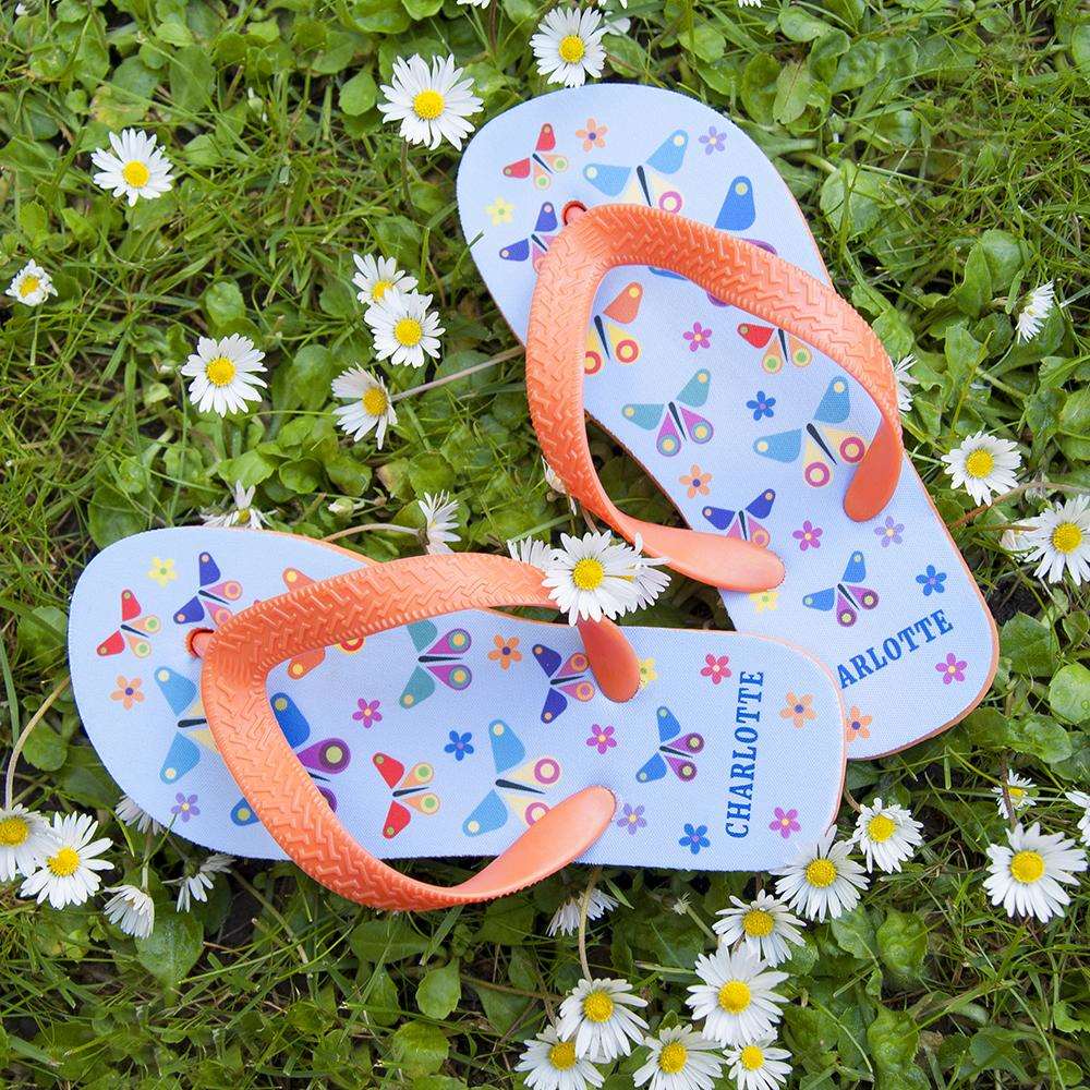 Fluttering Butterfly Child's Personalised Flip Flops-Personalised Gift By Sweetlea Gifts