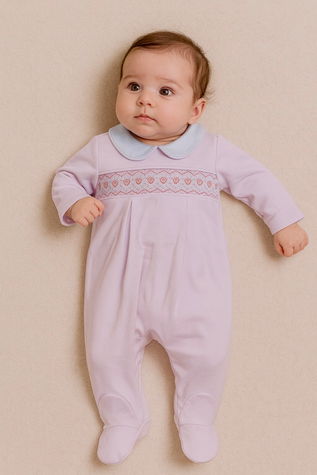 Pink Hearts Smocked Babygrow