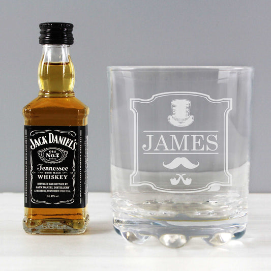 miniature bottle of jack daniels with personalised gentlemens whisky tumbler glass By Sweetlea Gifts