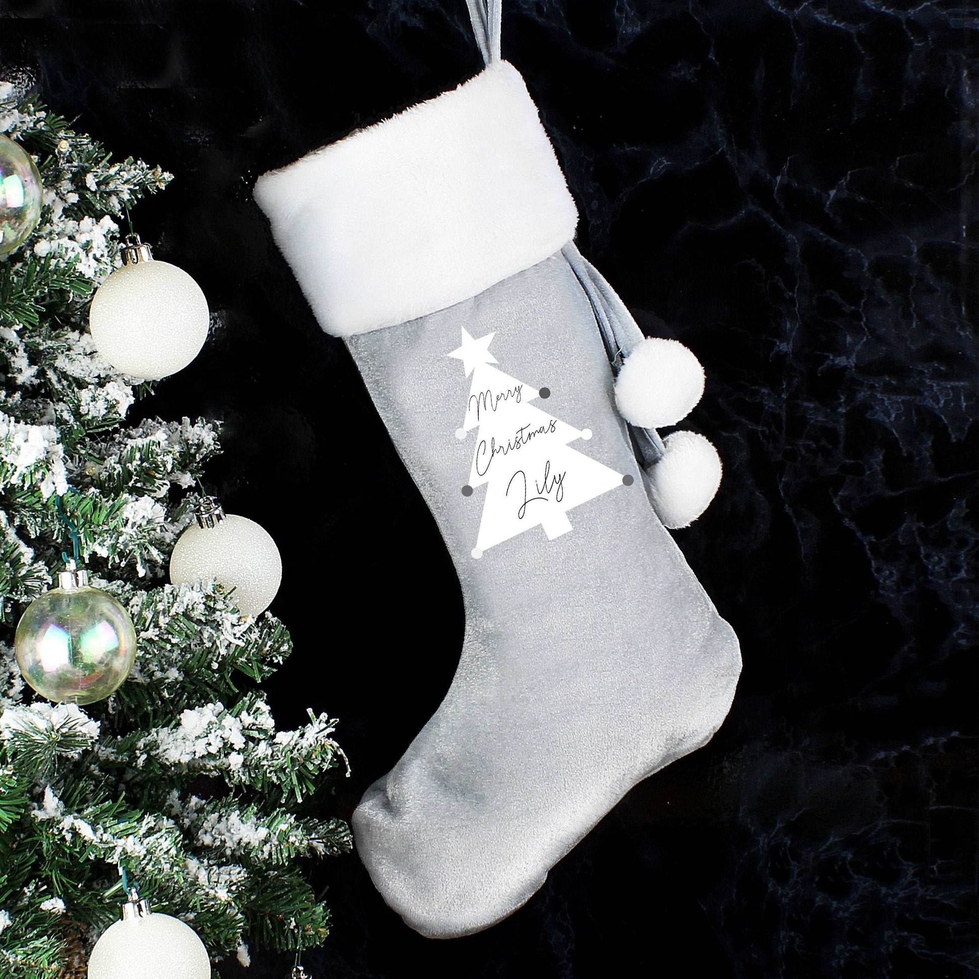 Grey Christmas Tree Stocking-Personalised Gift By Sweetlea Gifts