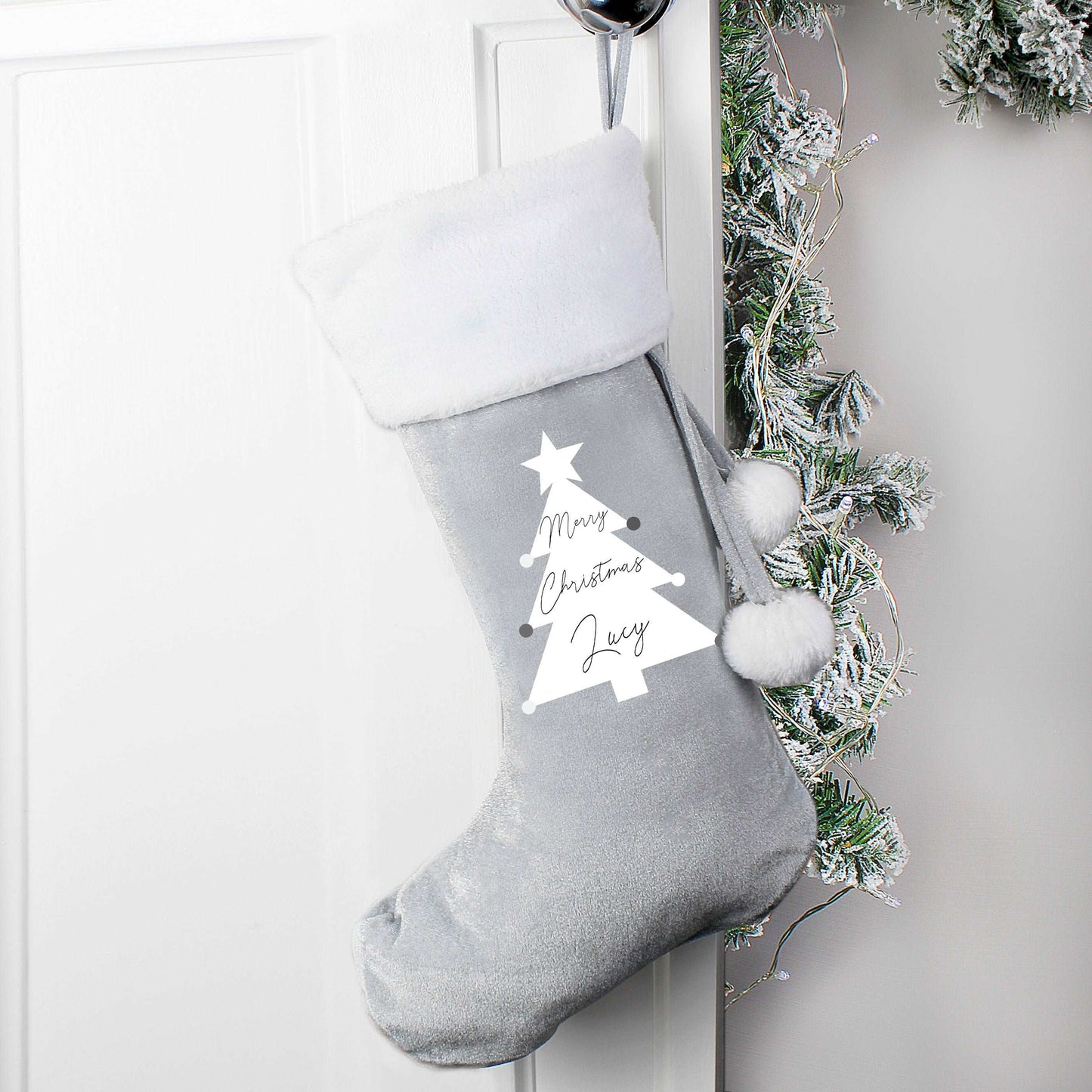 Grey Christmas Tree Stocking-Personalised Gift By Sweetlea Gifts