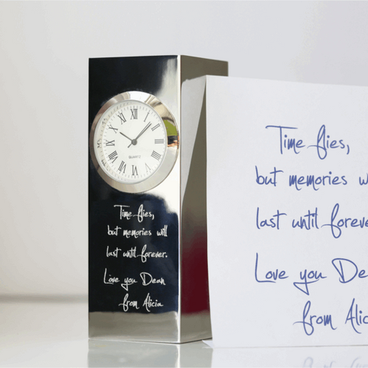Handwriting Engraved Standing Clock-Personalised Gift By Sweetlea Gifts