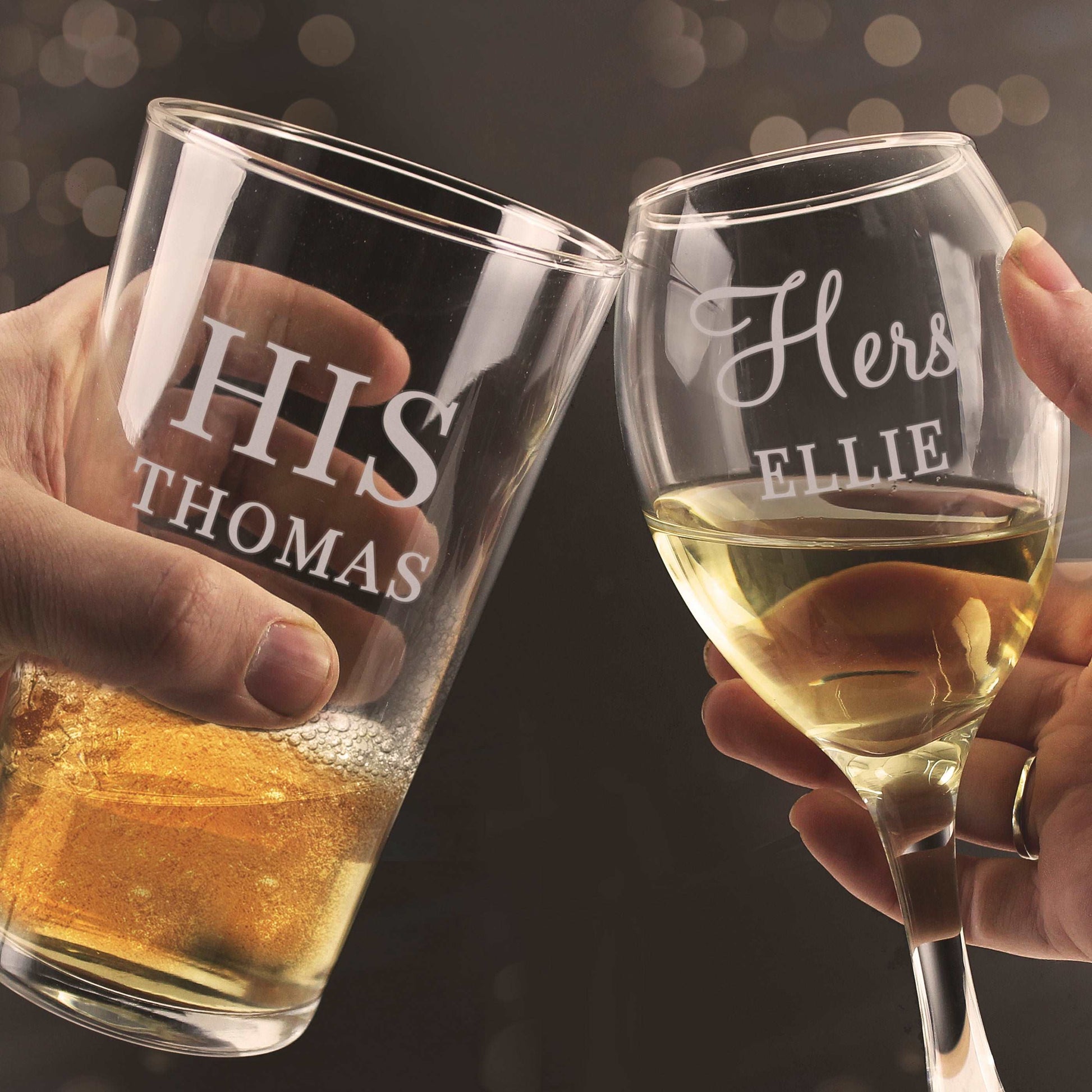 His & Hers Personalised Pint and wine glass set