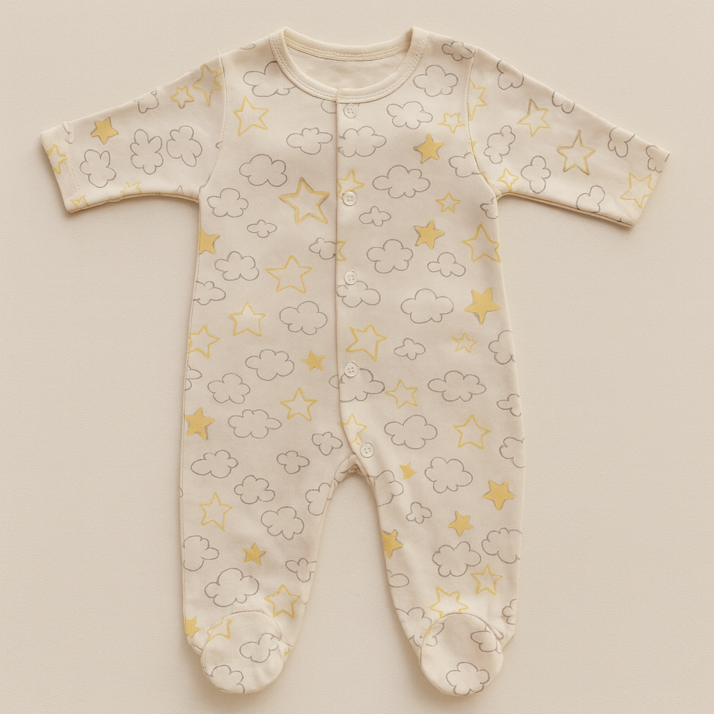 Neutral yellow stars and clouds Babygrow 