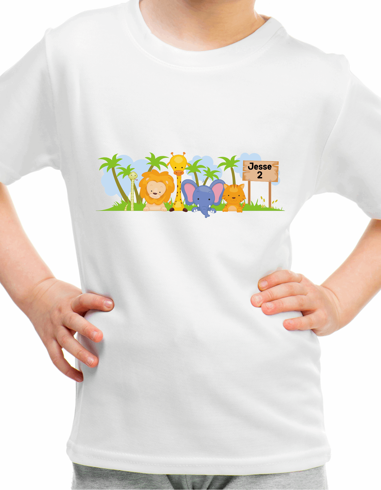 Baby Jungle animal Theme Personalised Children's Birthday T-shirt By Sweetlea Gifts
