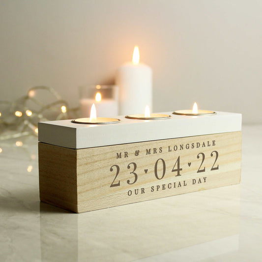 Personalised Large Date Triple Tea Light Box - wedding gifts by sweetlea gifts