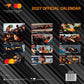 Back cover of the 2027 McLaren M1 Racing Official Calendar, featuring a black diagonal-striped background with the McLaren and Mastercard branding at the top, monthly photo panels of race cars and drivers across the center, and a barcode with product code C2251841 at the bottom right.