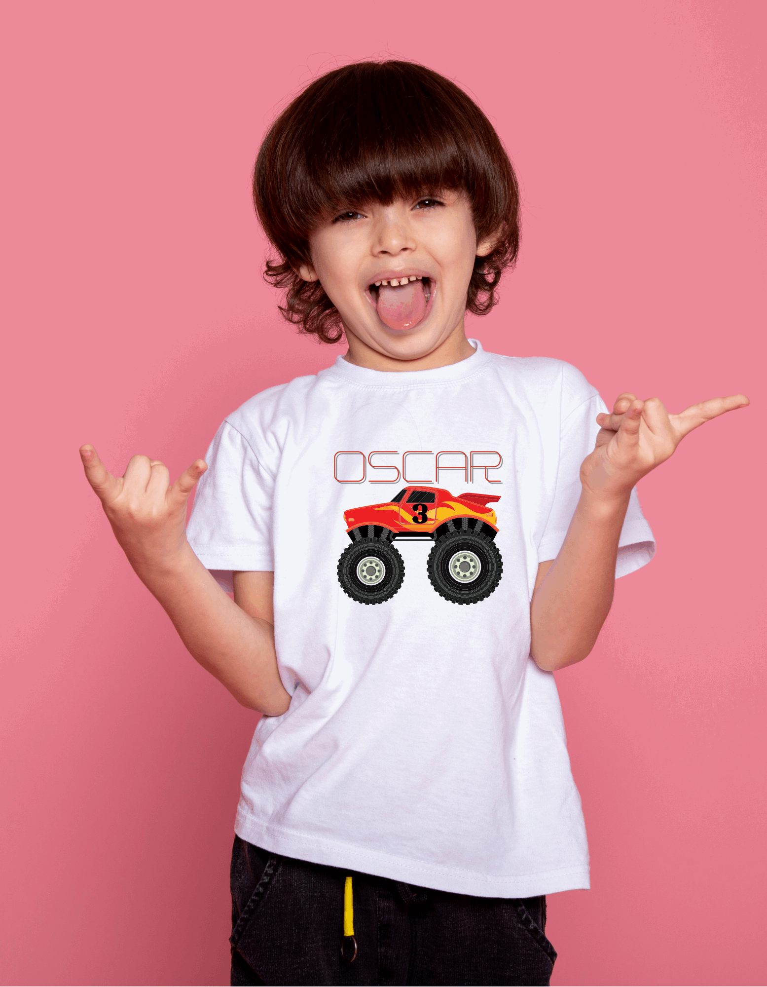 Personalised Children's White T-shirt with Monster truck design  By Sweetlea Gifts