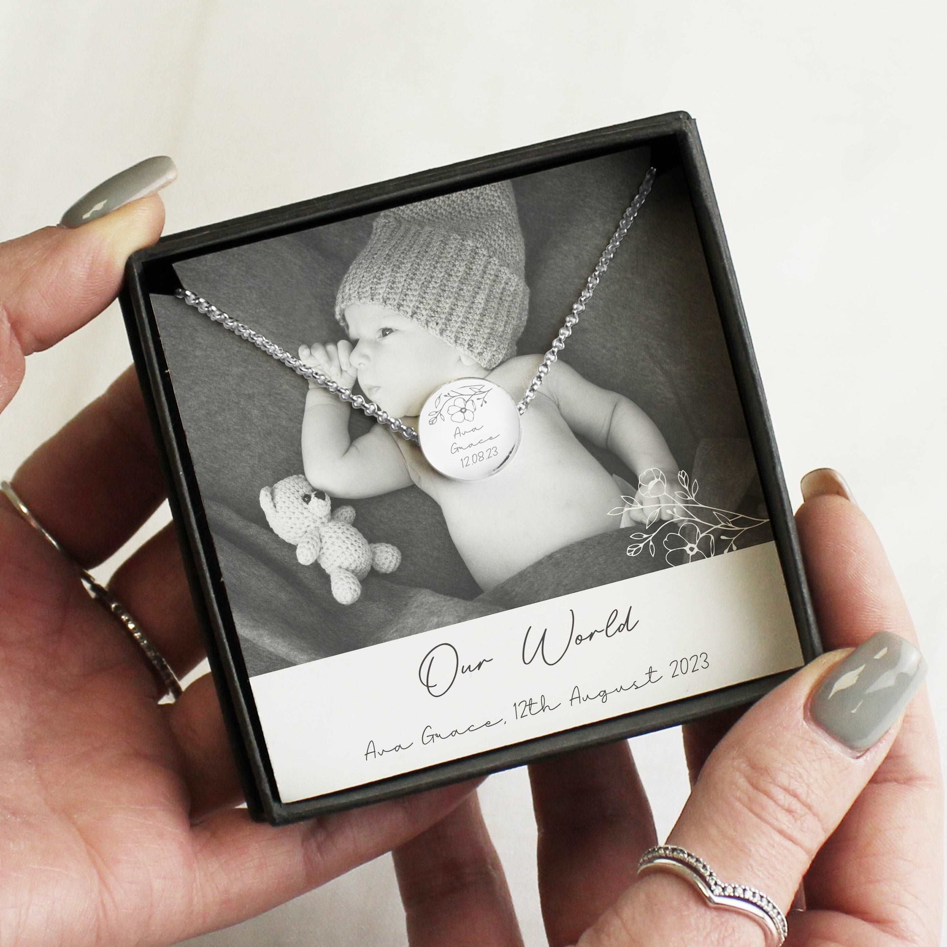 Engraved necklace and photo upload gift box set