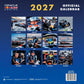 Back cover of the Oracle Red Bull Racing 2027 Official Calendar, featuring a dark blue background with the Oracle and Red Bull Racing logos at the top, large yellow '2027' text, and a grid of twelve monthly race photos with month labels.