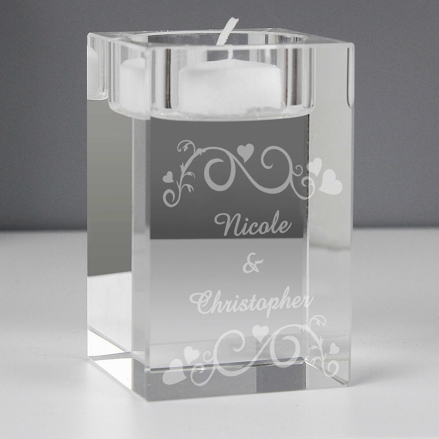 Ornate Swirl personalised Glass Tea Light Candle Holder-Personalised Gift By Sweetlea Gifts