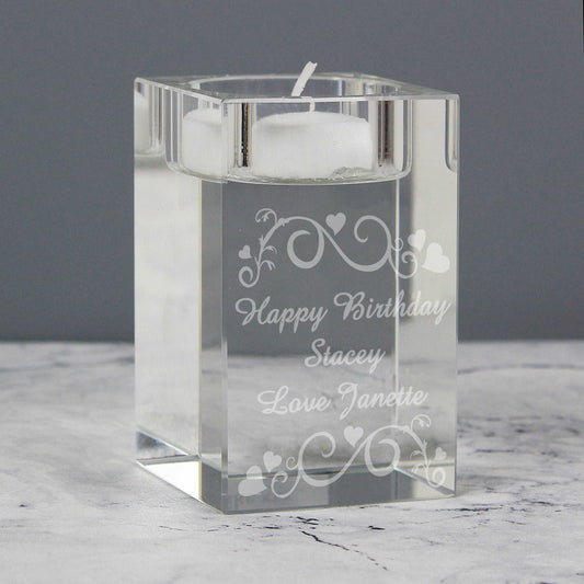 Ornate Swirl Personalised Glass engraved Tea light candle holder By Sweetlea Gifts