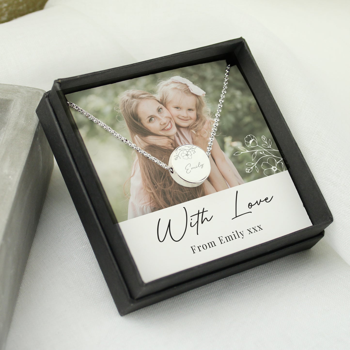 Engraved necklace and photo upload gift box set