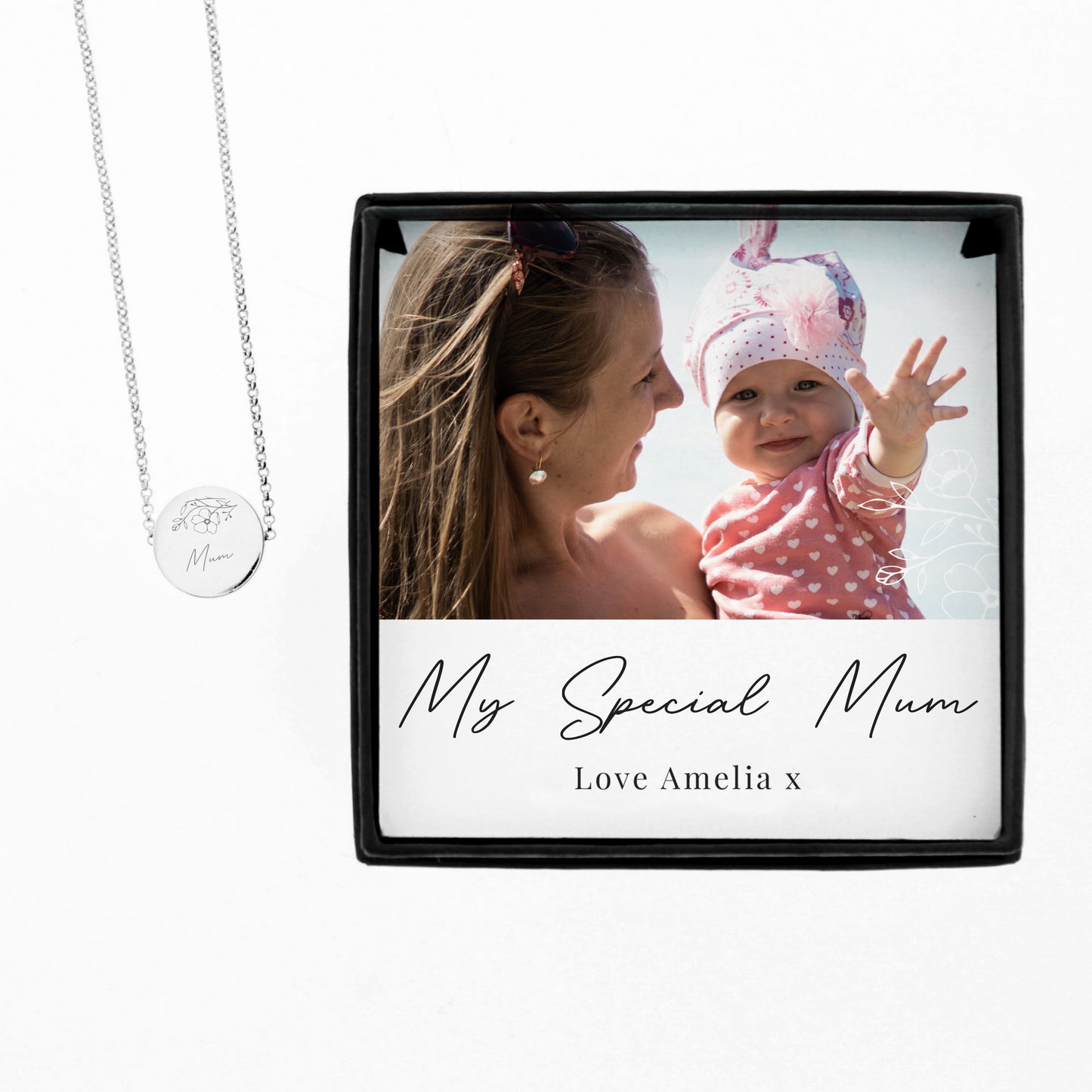 Engraved necklace and photo upload gift box set