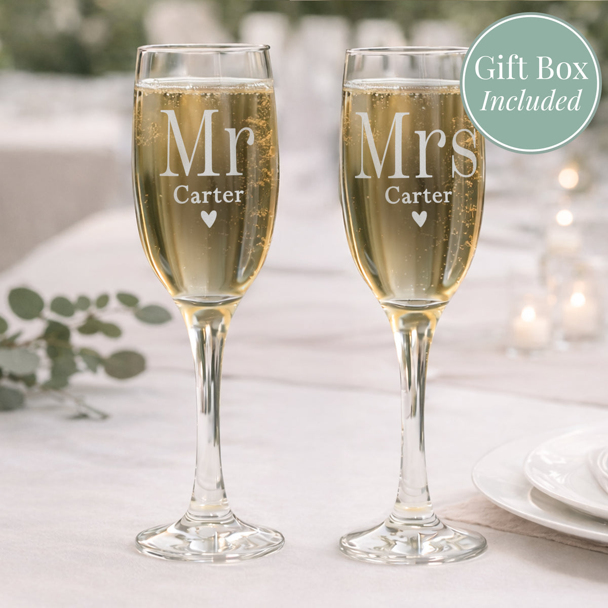 Personalised Mr & Mrs Pair of Flute Glasses