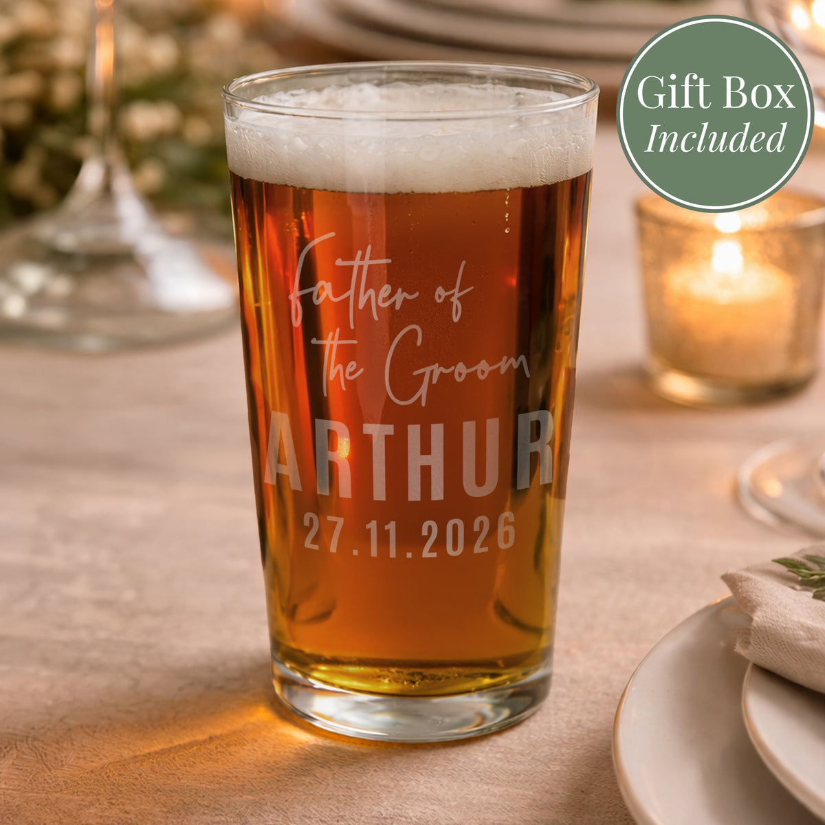 Personalised Father of the Groom Elegant Pint Glass
