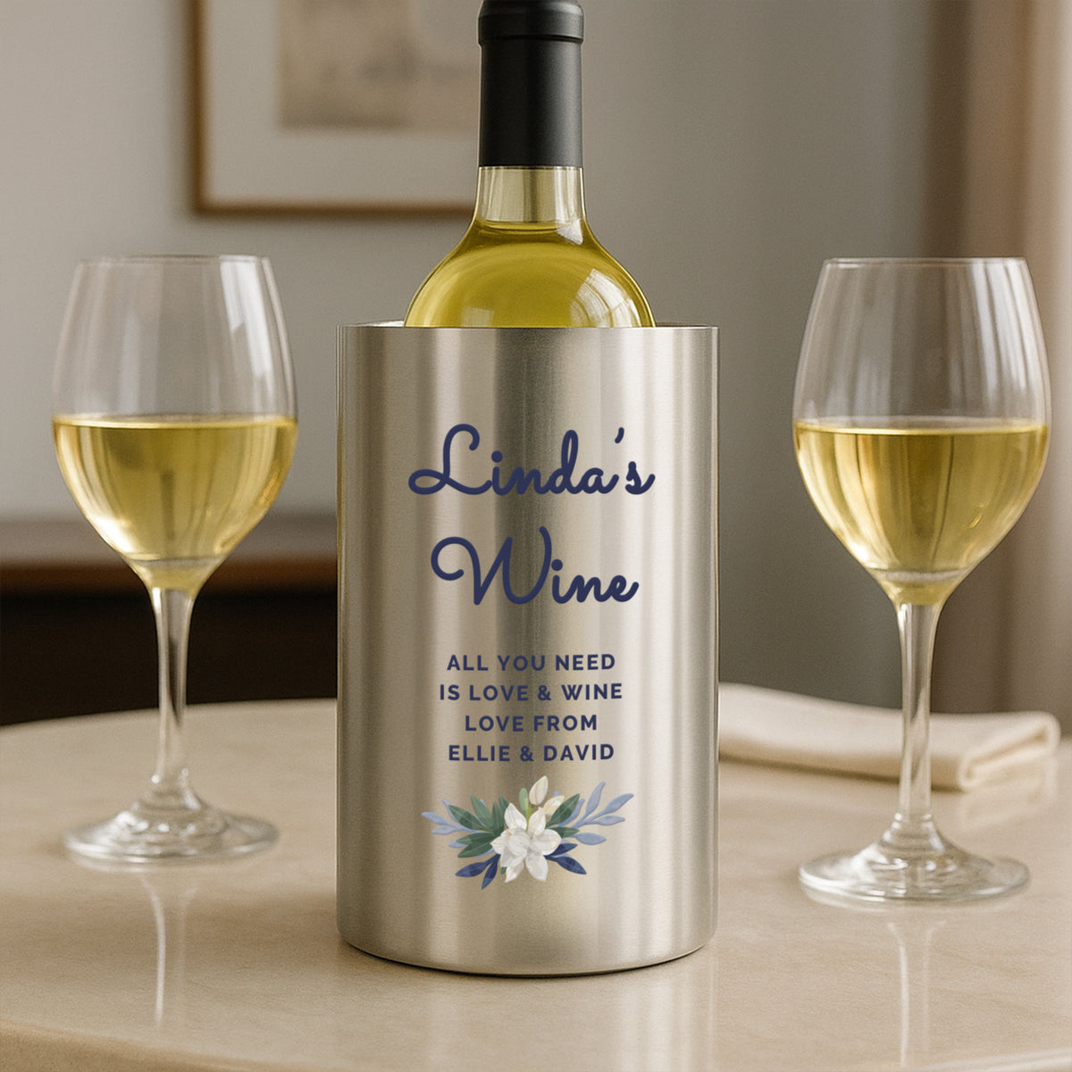 Personalised Blue Floral Wine Cooler